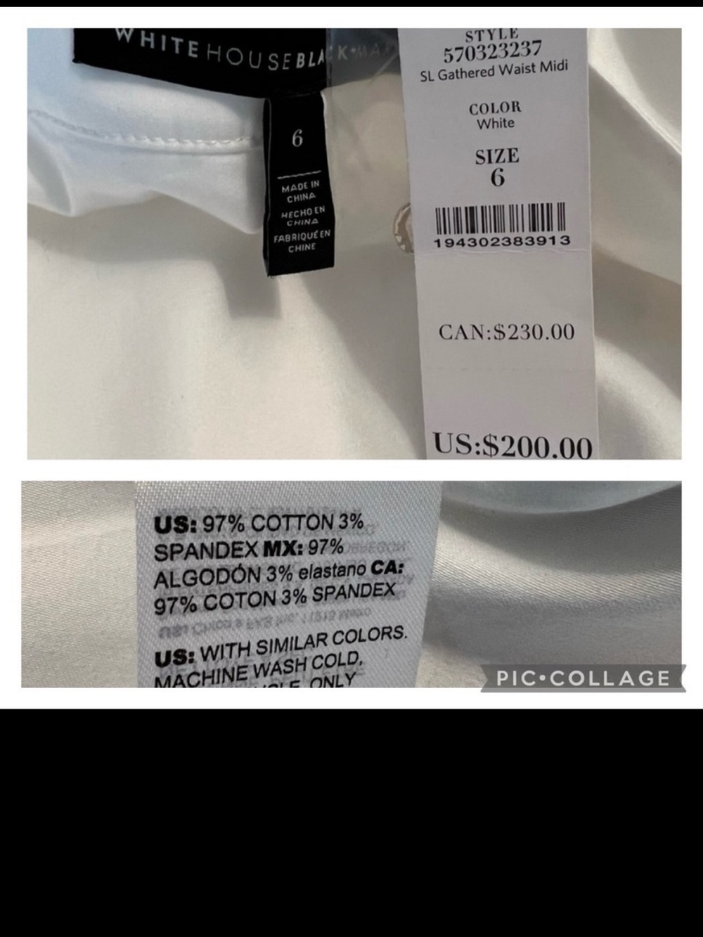 WHBM White Ruched Bodice Button Front Sateen Midi Dress NWT 6 Quiet Luxury - Picture 17 of 17